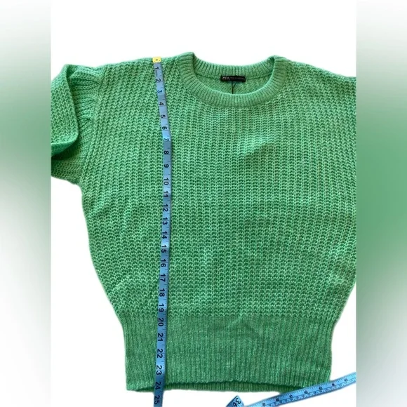 Zara Purl Knit balloon sleeve sweater  Green - Picture 5 of 10